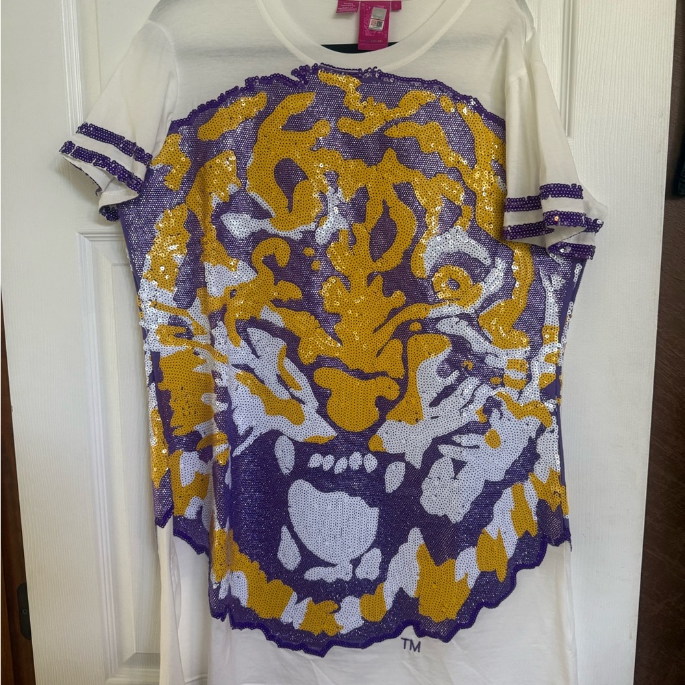 QUEEN OF SPARKLES LSU Tiger Gold & Purple Sequin Dress